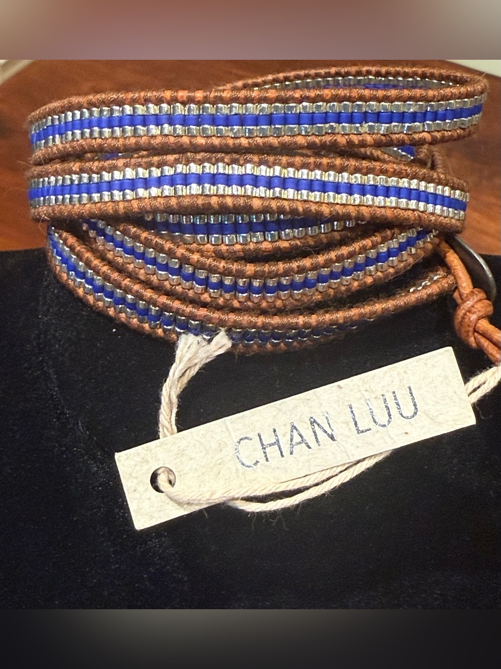 NWT Chan Luu Blue & Silver Beaded Leather Wrap